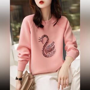 Pink Sequin Swan Sweater
